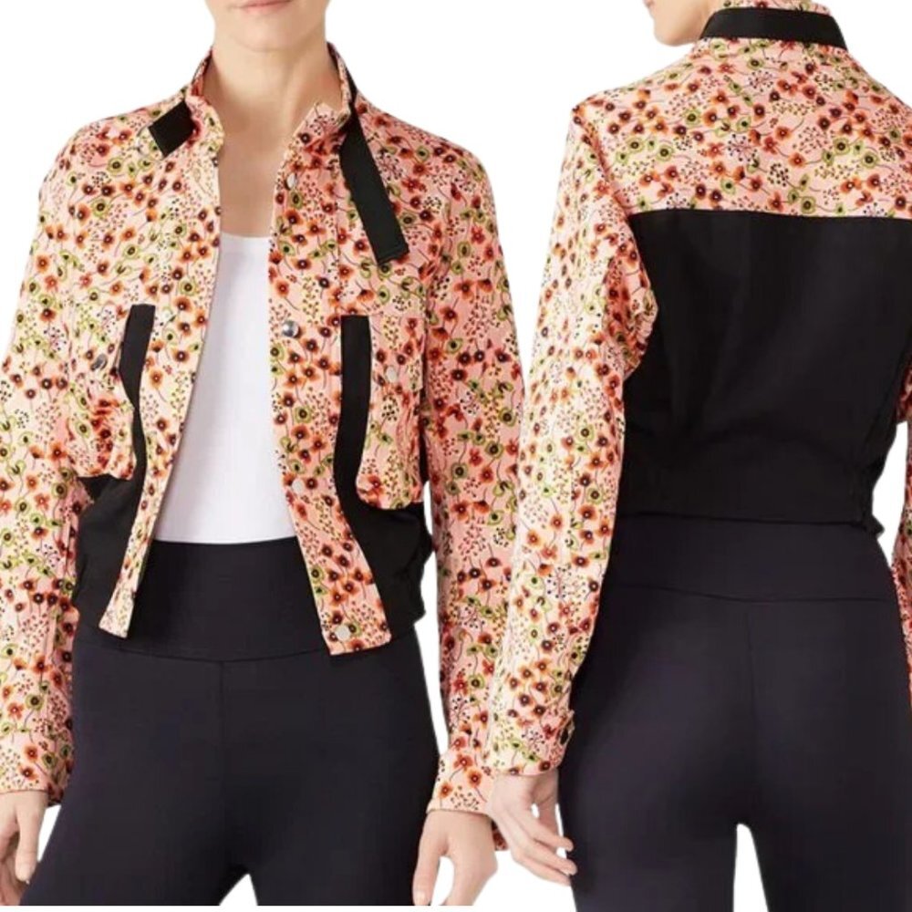 ATLEIN Cropped Aviator Jacket Pink Floral Designer Womens FR 38 US 6 Med